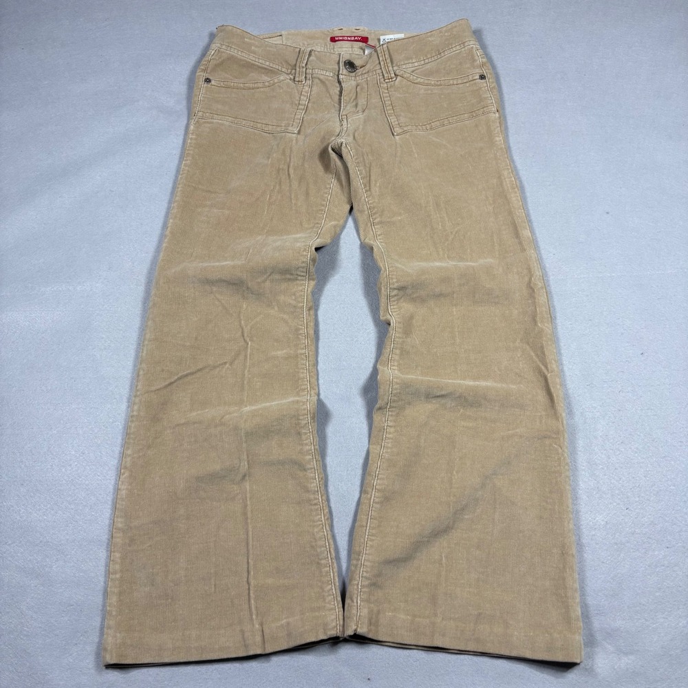 Unionbay Women Tan Low Rise Corduroy Bootcut Pants Patch Pockets Size 5 Stretch
